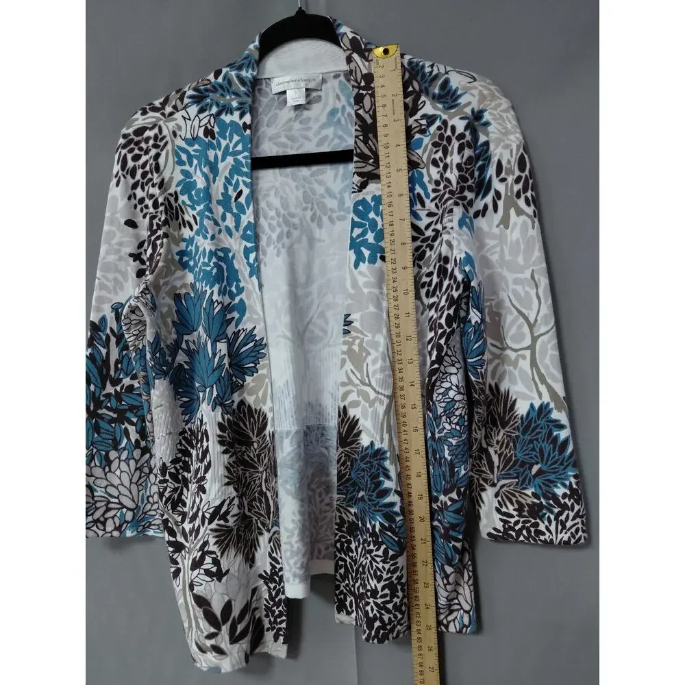 Christopher & Banks Floral Leaf Print 3/4 Cardigan Sweater Women Size S